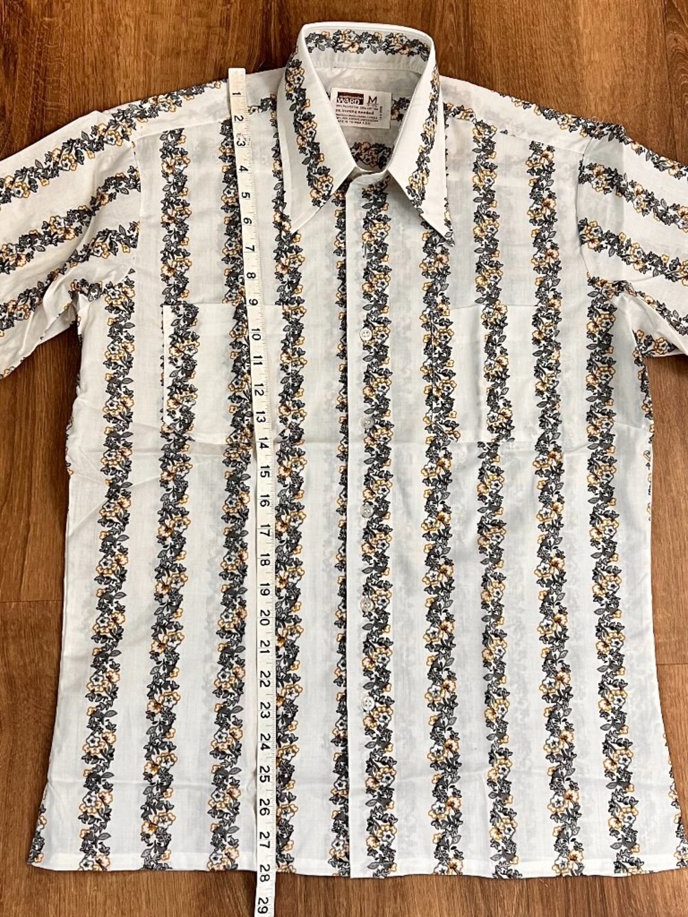 Vintage Retro Mod Short Sleeve Button Down Shirt Pointy Collar Sz M - Picture 6 of 11